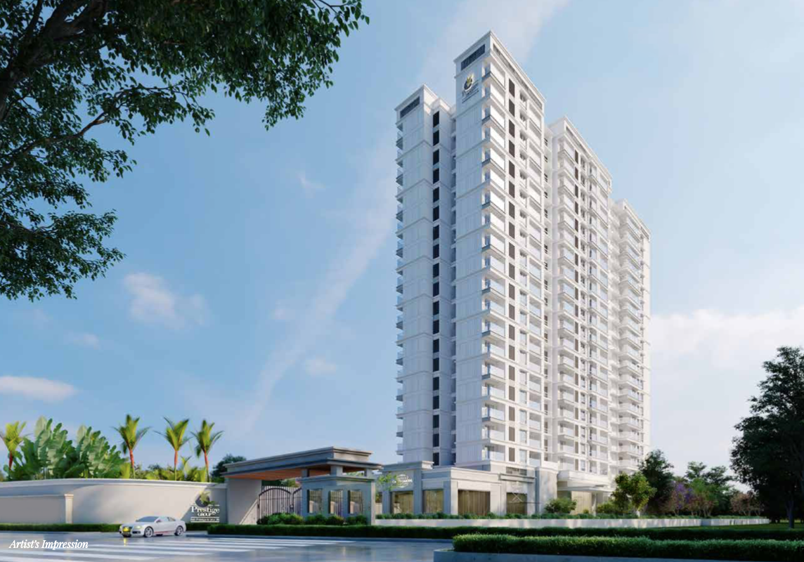 Prestige Avon Park exterior view featuring a luxury high-rise tower with modern architecture, premium amenities, lush greenery, and a prime location.